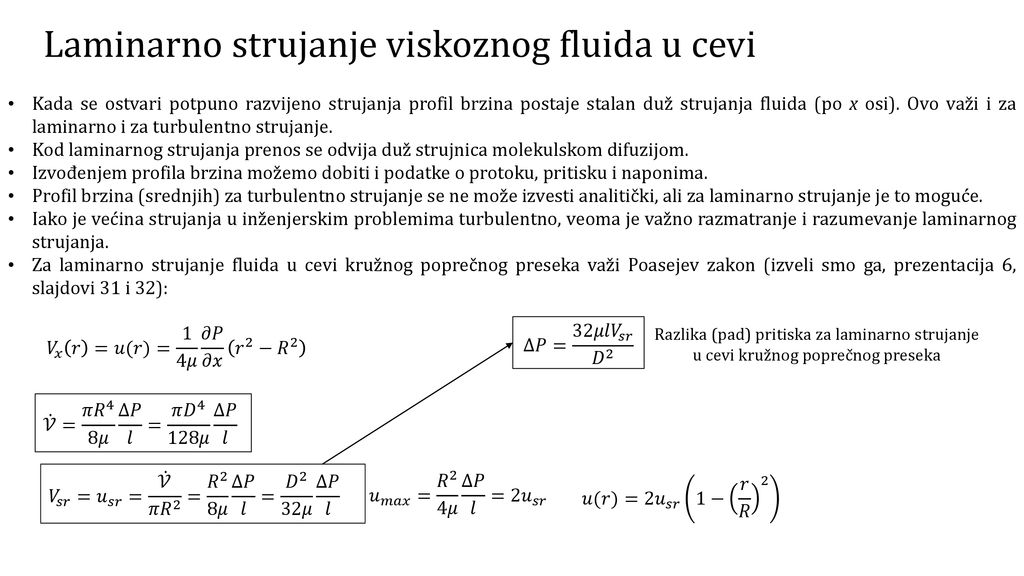 Mehanika Fluida Strujanje Viskoznih Fluida U Cevi Ppt